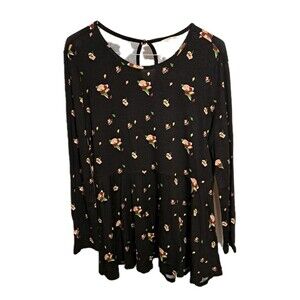 Matilda Jane Moments with you Pep In Your Step Top Black Floral Women's Size XL